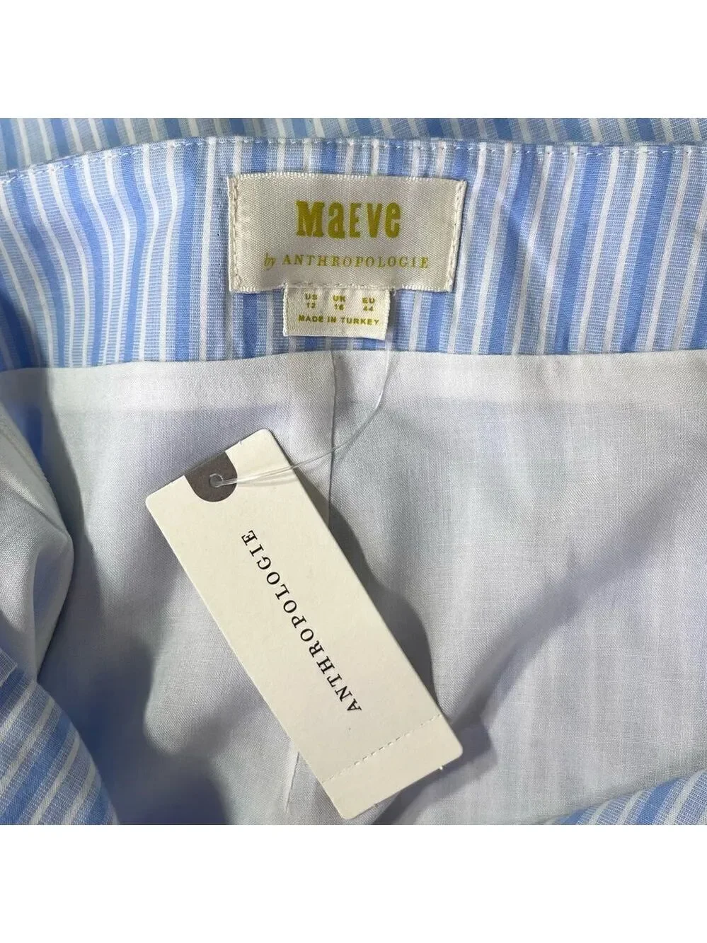 NEW Maeve Anthropologie Two Piece Shirt and Skirt Set Blue White Stripe Size 12